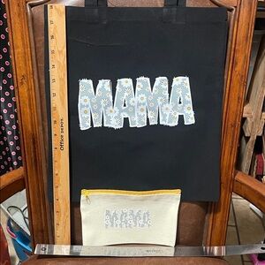 Black Tote Bag with Floral 'MAMA' Design